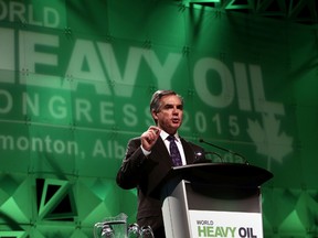 Premier Jim Prentice speaks to the World Heavy Oil Congress in Hall D of the Shaw Conference Centre in Edmonton, Alberta on Wednesday, March 25, 2015. Perry Mah/Edmonton Sun/QMI Agency