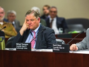 Councillors Jim Karygiannis (left) and David Shiner during a meeting of the executive committee at City Hall in Toronto Wednesday, March 25, 2015. (Ernest Doroszuk/Toronto Sun)
