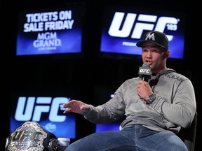 UFC welterweight champion Robbie Lawler answers questions from the audience at Flames Central in Calgary, Alta. on Wednesday, March 25, 2015. (Stuart Dryden/Calgary Sun/QMI Agency)