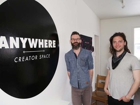 John Lappa/The Sudbury Star
Andrew Tiernay, left, and Brendan Lehman, of the Anywhere Creator Space, located at the old Northern Breweries location.
