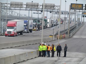 Plans are in place to close the westbound span of the Blue Water Bridge, beginning Sunday, for a resurfacing project expected to take three months to complete. All traffic on the crossing between Point Edward, Ont., and Port Huron Michigan will use the eastbound span while the work is being carried out. (Paul Morden/Sarnia Observer/QMI Agency)