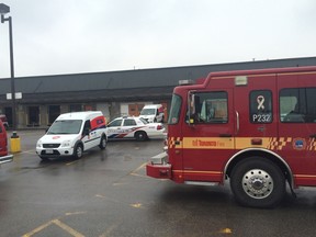 Emergency crews at a Canada Post sorting facility at Midland Ave. and Cosentino Dr. in Scarborough March 27, 2015. (Michael Peake/Toronto Sun)