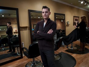 Co-owner Steve Wallace at his Princess Street Luce hair salon on Thursday March 26 2015. Luce is one of the many business that will be affected by the construction scheduled to start next January 2016. . (Annie Sakkab)-KINGSTON WHIG-STANDARD/QMI AGENCY