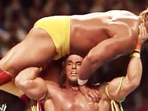 The Warrior body slams Hulk Hogan at WrestleMania VI.