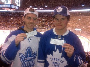 Sean Evans, 18, and Chris Baczynskyj, 19, at the Air Canada Centre on March 26, 2015 for the game between the Leafs and Florida Panthers. (Joe Warmington/Toronto Sun)