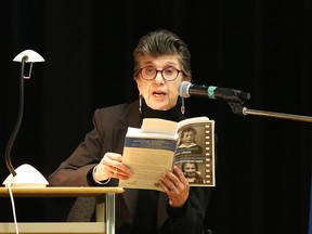 Gino Donato/The Sudbury Star
Holocaust survivor Judy Abrams gives a presentation at College Notre Dame on Thursday.