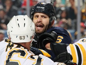 Buffalo Sabres defenceman Mike Weber was almost as unhappy with his own fans as he was with Boston Bruins Reilly Smith and Brad Marchand earlier this season. (Jen Fuller/Getty Images/AFP)