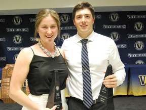 Emily Jago and Vincent Llorca, this year's Laurentian University Athletes of the Year. Keith Dempsey/For The Sudbury Star