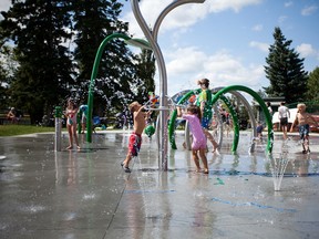 Stony Plain’s spray park is a perfect place to cool down during a hot Alberta summer.