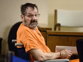 Frazier Glenn Cross Jr, also known as Glenn Miller, sits in a Johnson County courtroom for a scheduling session in Olathe, Kansas, in this file photo taken April 24, 2014.  (REUTERS/John Sleezer/The Kansas City Star/Pool)