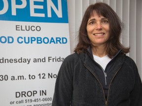 Nancy Howard of the East London United Church Outreach (ELUCO) Food Cupboard in London, Ontario  on Friday, March 27, 2015.  (DEREK RUTTAN, The London Free Press)