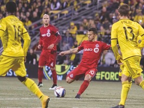 Toronto FC midfielder Sebastian Giovinco takes a shot during their game against the Columbus Crew earlier this month.