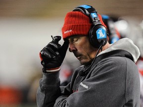 Calgary Stampeders coach John Hufnagel, seen during a game against the Edmonton Eskimos, wasn’t happy with the answer given by a prospect during the CFL combine four years ago. But the Stamps still drafted the player. (REUTERS/Todd Korol)