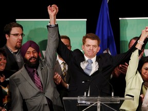 Brian Jean celebrates with supporters after he was elected as leader of the Wildrose party in Calgary on Saturday. Reuters