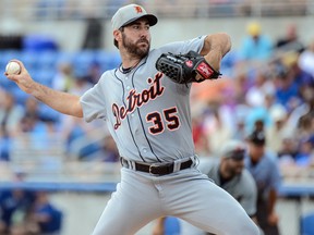 Detroit Tigers pitcher Justin Verlander (35) throws a pitch in the first inning of the spring training game against the Toronto Blue Jays at Florida Auto Exchange Park. (Jonathan Dyer-USA TODAY Sports)