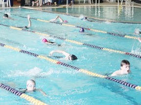 The Huron Hurricanes Aquatic Club held its annual Swim-A-Thon last Thursday at the YMCA. Approximately 30 swimmers attempted to swim five kilometres within two hours. Club members collected pledges to help raise funds to purchase equipment for the Vanastra Recreation Centre. (Dave Flaherty/Goderich Signal Star)