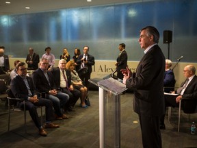 Premier Jim Prentice speaks at a health capital and maintenance funding announcement at the Royal Alexandria Hospital in Edmonton, Alta., on Monday, March 30, 2015. The government announced a five year budget of $3.4 billion for health facilities including $653 million for maintenance and renewal, and $2.7 billion for ongoing and new major construction projects. Ian Kucerak/Edmonton Sun/ QMI Agency