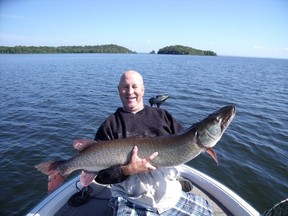 Marc Pitre, a member of the local chapter of Muskies Canada, is all smiles after catching a montser muskie. The local chapter is hosting a tackle swap and outdoors gear flea market at the Dr. Edgar Leclair Arena in Azilda on April 19.