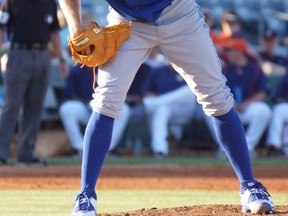 Blue Jays rookie starting pitcher Daniel Norris looks into his catcher against the Astros Monday night in Kissimmee, Fla. Norris gave up four runs over six innings in the Blue Jays’ 7-4 win. (Eddie Michels/photo)