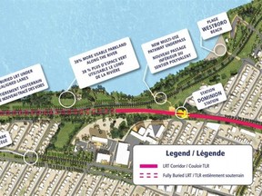 The proposed route for the western LRT extension, as of April 2015. (JON WILLING Ottawa Sun)