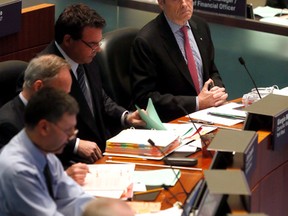 Mayor John Tory looks at Councillor Rob Ford during council meeting Tuesday, Marc 31, 2015. (Stan Behal/Toronto Sun)
