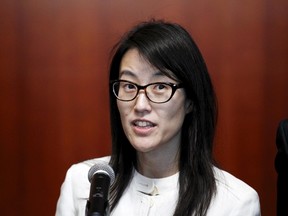 Ellen Pao speaks to the media after losing her high profile gender discrimination lawsuit against venture capital firm Kleiner, Perkins, Caufield and Byers in San Francisco, California in this March 27, 2015, file photo. REUTERS/Beck Diefenbach/Files
