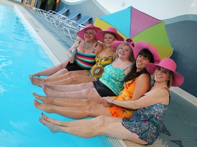 Stars of Theatre Sarnia's "Dixie Swim Club" made a splash at the Holiday Inn Monday March 30, 2015 in Point Edward, Ont. Pictured here, from left to right, are cast members Elizabeth Walton, Jane Janes, Ruth Francoeur, Charmaine Jacklin and Mary Ann Hucker. (Barbara Simpson, The Observer)