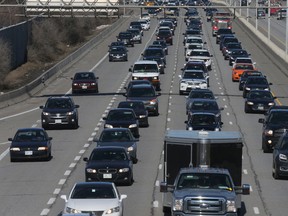 Backed up traffic on the 417 highway in Ottawa Tuesday March 31, 2015. Ottawa has been ranked the 10th most congested city in North America and 3rd most in Canada. (Tony Caldwell/Ottawa Sun/QMI Agency)