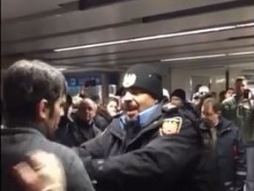 A frame of the startling video of an altercation at Union Station Jan. 29, 2015 involving TTC special constables and a father and son.