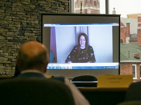 Dr. Laura Vance, seen on a projection screen in a video shown during last Thursday’s Hastings Council meeting in Belleville, is the 11th Doctor recruited by the Family Physician Recruitment Program. She plans to start her practice in Madoc this summer.