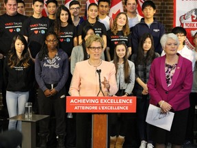 Ontario Premier Kathleen Wynne and Education Minister Liz Sandals meet with students at York Mills Collegiate in North York Wednesday April 1 2015. (Antonella Artuso​/Toronto Sun)