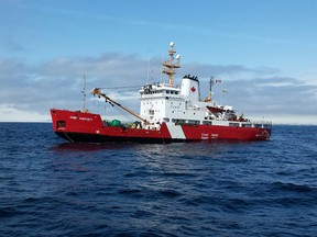 Coast Guard vessel CCGS Ann Harvey ran around off the coast of Newfoundland on Wednesday, April 1. (Handout)