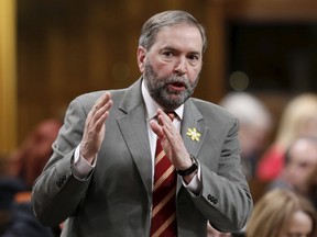 New Democratic Party leader Thomas Mulcair speaks during Question Period in the House of Commons on Parliament Hill in Ottawa, April 1, 2015. (CHRIS WATTIE/Reuters)