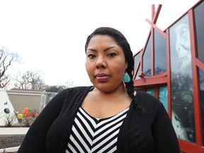 Aboriginal educator and community activist Tasha Spillett is pictured outside Ka Ni Kanichihk on Wed., April 1, 2015. Spillett helped take down a racist Facebook page that had gathered some 5,000 likes.