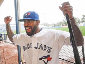 Jose Reyes, keeping things loose during the Jays' photo day early last month, played 143 games last season, but in many of those he was not 100% health-wise, which affected his defence. (STAN BEHAL, Toronto Sun)