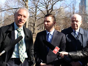 High-profile Progressive Conservatives Paul Godfrey, left, and Derek Burney, right, announce their support on Thursday, April 2, 2015 for leadership candidate Patrick Brown. (ANTONELLA ARTUSO/Toronto Sun)