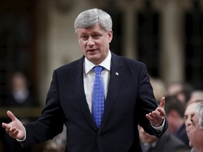 Prime Minister Stephen Harper speaks during Question Period in the House of Commons on Parliament Hill in Ottawa April 1, 2015. (REUTERS/Chris Wattie)