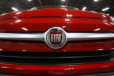 A Fiat 500's hood ornament is seen during setup for the 2015 Edmonton Motorshow at Edmonton Expo Centre in Edmonton, Alta., on Thursday, April 2, 2015. The show runs from April 9 to 12, 2015. The Precious Metal Gala is on April 8 at 6:30 p.m. Ian Kucerak/Edmonton Sun/ QMI Agency