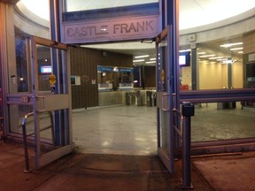 It is business as usual at Castle Frank station Friday morning after an overnight robbery. (IRENE THOMAIDIS/Toronto Sun)