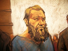 Muhanad Mahmoud al Farekh appears in court in New York in this April 2, 2015 court sketch.