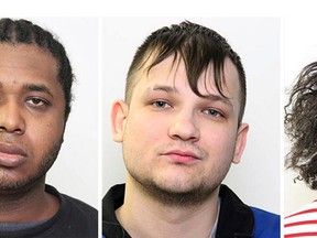 Left to right;  26-year-old Fabick Gorjok, of Edmonton, 28-year-old Jonathan Henry, 26-year-old, Michael Kogut and 37-year-old Adrian Barnes are all facing numerous charges stemming from a ongoing investigations from a multi-jurisdictional effort that required a number of law enforcement agencies in Alberta and lower mainland BC. Police Hand Out