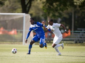 Eddies midfielder Lance Laing races an opponent to the ball during preseason action in Florida, where FC Edmonton has been training for the past three weeks. (FC Emonton)