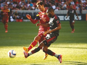Real Salt Lake’s Sebastian Jaime and Toronto FC’s Ashtone Morgan battle for the ball during last week’s game. (USA TODAY SPORTS)