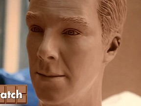 Bosses at the UKTV network commissioned a team of eight artists to create a life-size chocolate sculpture on Benedict Cumberbatch. (YouTube screengrab)