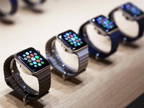 Apple watches are displayed following an Apple event in San Francisco, Calif., on March 9, 2015. (REUTERS/Robert Galbraith)