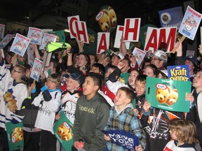 A large turnout was on hand at Memorial Arena to cheer on Chatham-Kent’s bid to win the 2015 Kraft Hockeyville contest. But CK fell short, finishing second to North, Saanich, B.C. (Blair Andrews/Chatham This Week file photo)