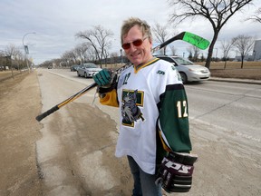 Tom McGouran is the event co-ordinator for the Play On! 4 on 4 street hockey tournament in Winnipeg.  This year the event will take place on the street, as opposed to previous years, when the event took place in parking lots. Photographed on Monday, March 30, 2015.  (Chris Procaylo/Winnipeg Sun/QMI Agency)