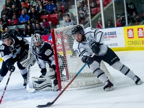 Gatineau's Louick Marcotte circles the Armada net Sunday, April 5, at Robert Guertin Arena.. (QMI Agency)