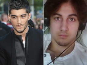 Zayn Malik (left) and accused Boston bomber Dzhokhar Tsarnaev (WENN/Reuters files)