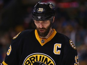 Zdeno Chara #33 of the Boston Bruins looks on during the game against the Buffalo Sabres during the second period at TD Garden on March 17, 2015 in Boston, Massachusetts. (Maddie Meyer/Getty Images/AFP)